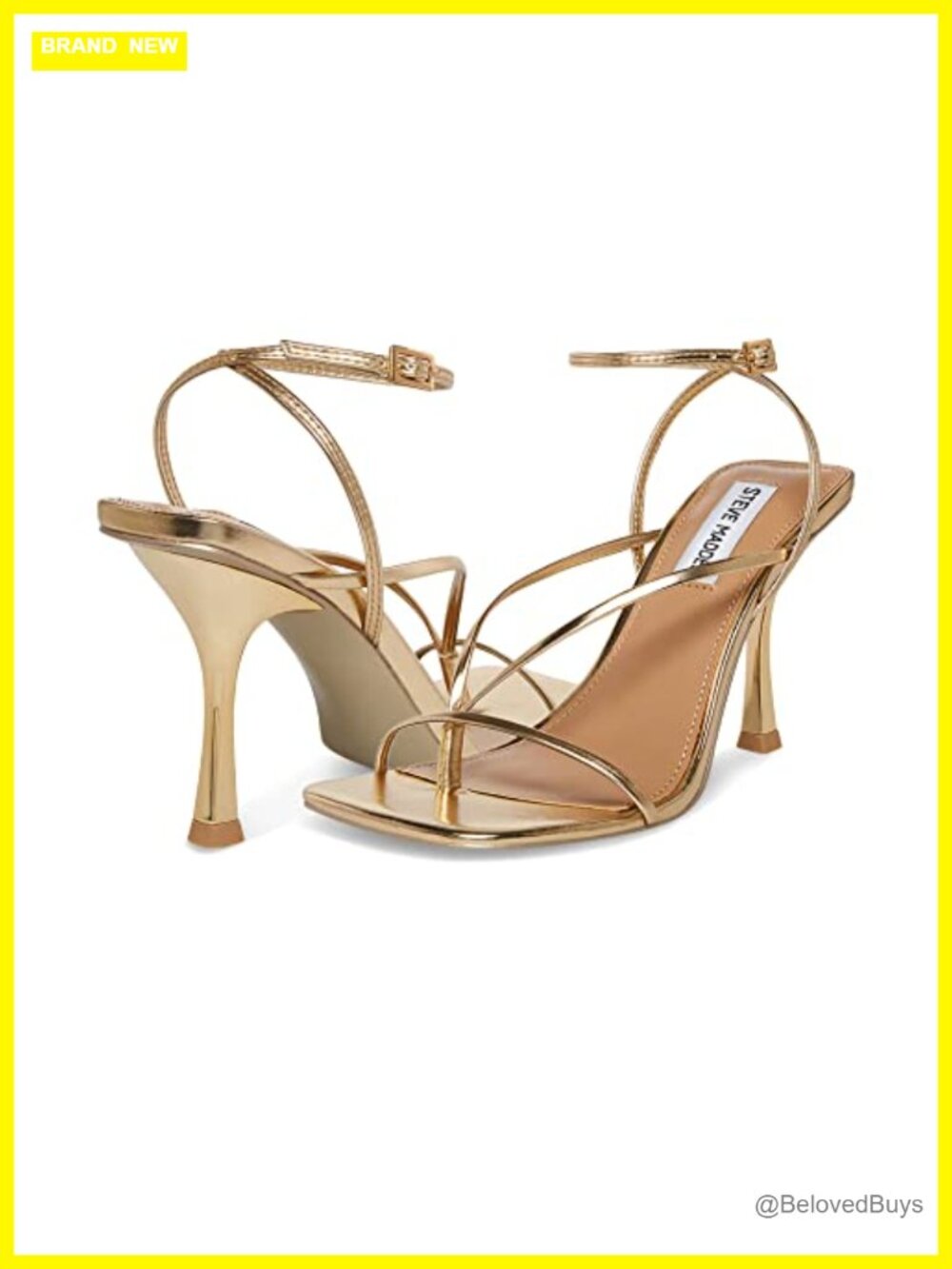 Steve Madden Annie Faux Leather Heeled Sandals Square Toe Ankle Strap